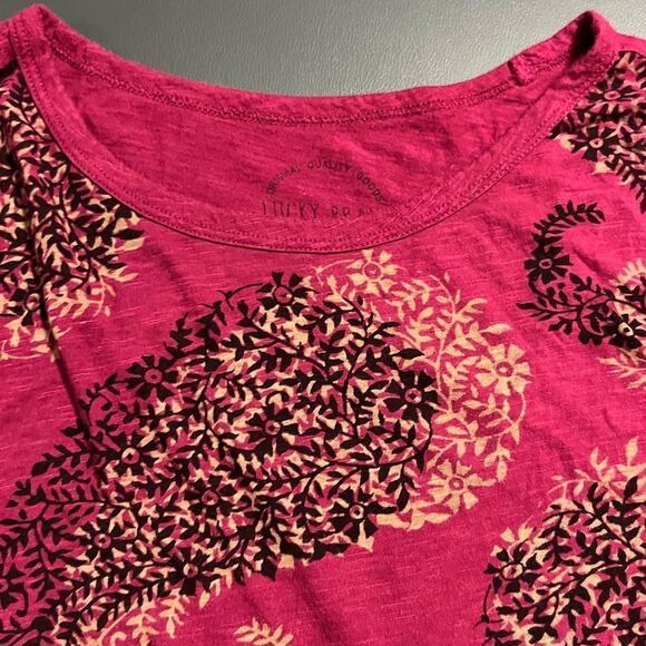 Lucky Brand Shadow Paisley T-shirt Raspberry Sz Medium - Picture 4 of 12